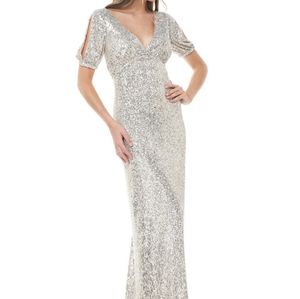 NWT JS Collection Embellished Split-Sleeve Gowns